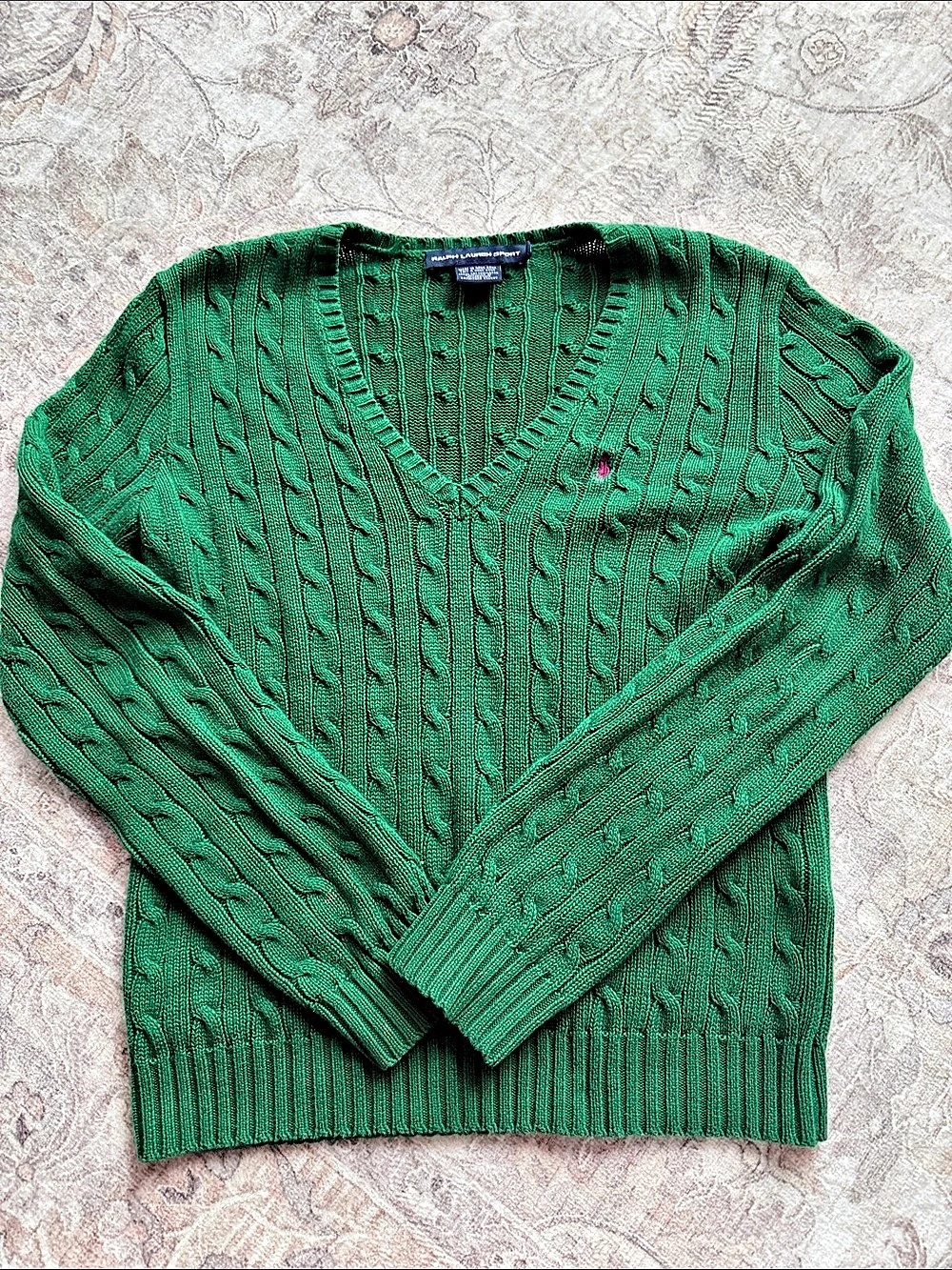 Ralph Lauren Sport Cable-Knit Cotton V-Neck Sweater V-Neck Cotton